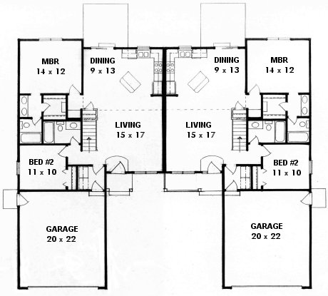 Plan # 2062 - Duplex Ranch | First floor plan