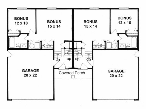 Plan # 2080 - Bi-Level Duplex Plan | Second floor plan