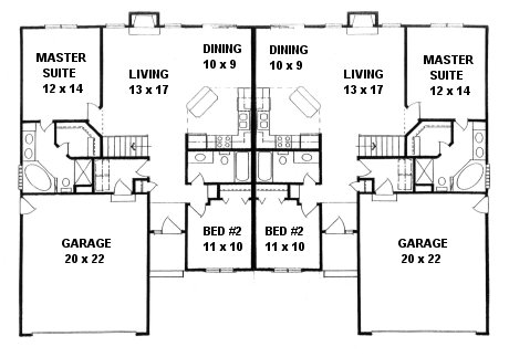 Plan # 2190A - Duplex Ranch | First floor plan