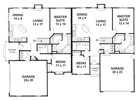 Plan # 2211 - Duplex Ranch | First floor plan